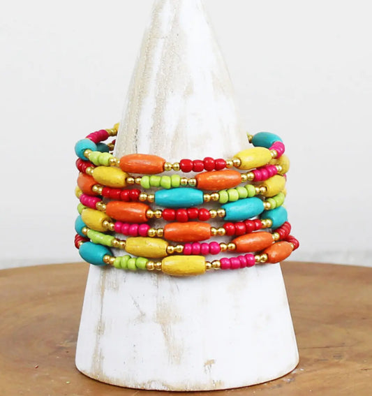 WOODEN BEAD SPIRAL BRACELET