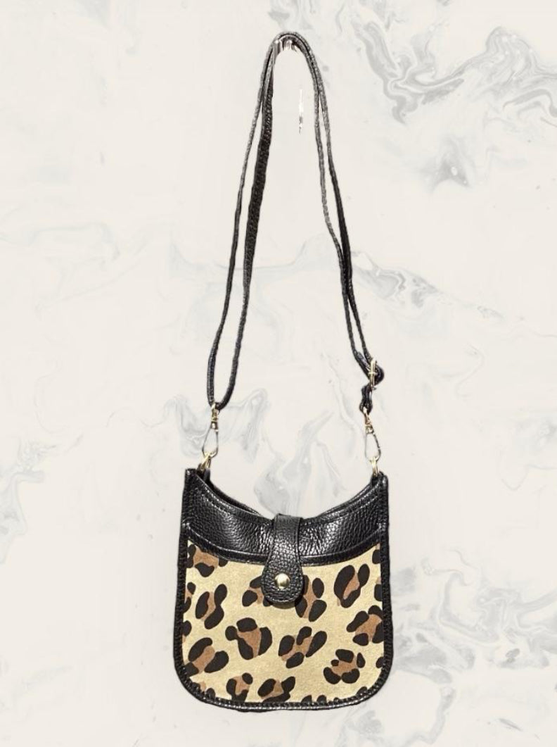 ANIMAL PRINT LEATHER CROSSBODY BAG - BLACK