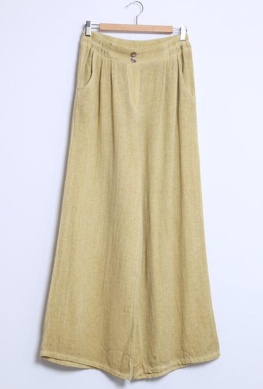 COTTON/LINEN BLEND BUTTON DETAIL PALAZZO- 10-16 - OCHRE