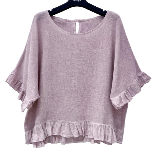 FRILL TRIM LINEN COTTON TOP - 10-16