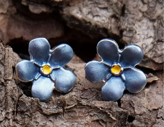 FORGET ME NOT SILVER PLATED HAND ENAMELLED STUD EARRINGS