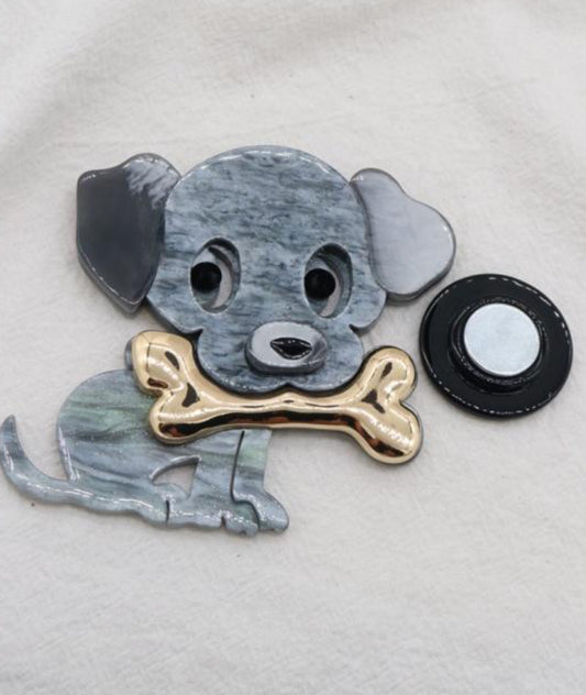 DOG & BONE RESIN MAGNETIC BROOCH