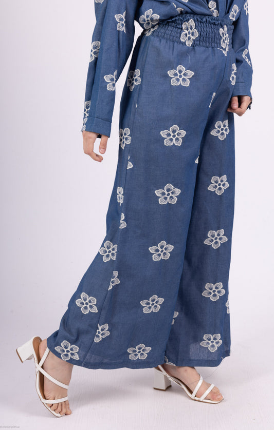 EMBROIDERED DENIM PALAZZO - 10-16