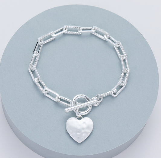 T-BAR HEART BRACELET - SILVER