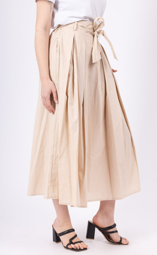 FLARED COTTON SKIRT WITH BELT & POCKETS - 8-12- IVORY