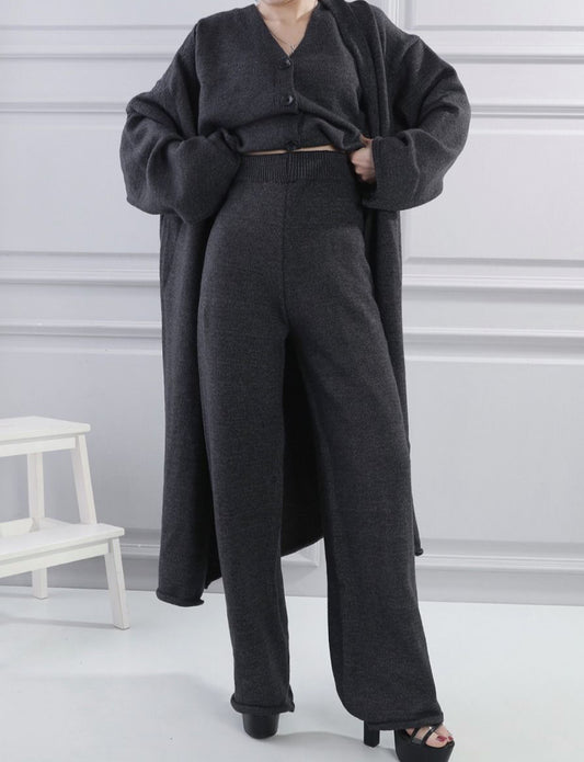 LONGLINE KNIT CARDI, WAISTCOAT & PANTS SET - 10-14