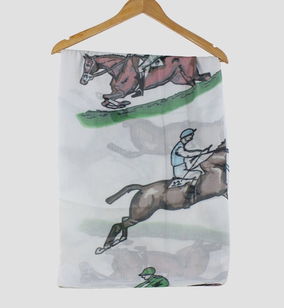 HORSE RACING SCARF - LIGHT GREY