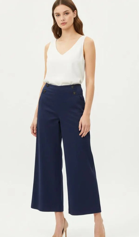 COTTON BUTTON PANTS - 10-14- NAVY