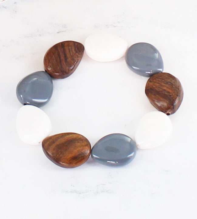 WOOD & RESIN ELASTICATED BRACELET