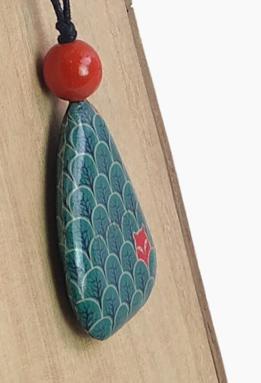 DECOUPAGE FOX WOODEN NECKLACE