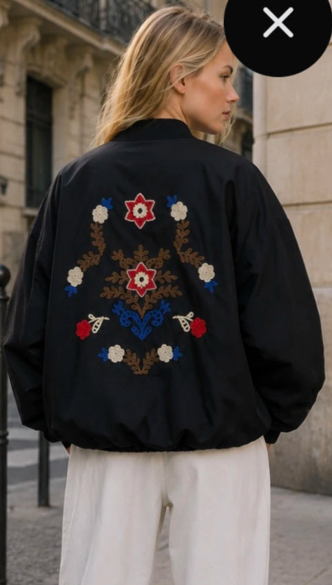 EMBROIDERED BOMBER JACKET - 10-16 - BLACK