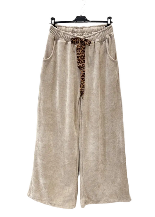 VELOUR WIDE LEG PANTS - BEIGE - 12-16