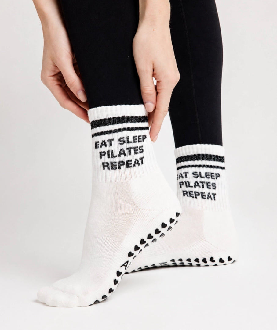 EAT SLEEP PILATES REPEAT GRIP SOCKS