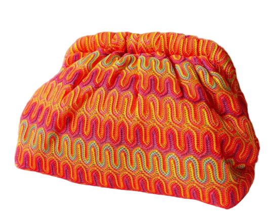 WOVEN CLUTCH BAG - ORANGE/FUSCHIA/YELLOW