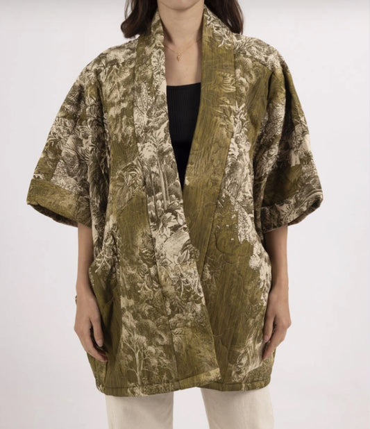 TOILE QUILTED KIMONO - 10-16 - OLIVE