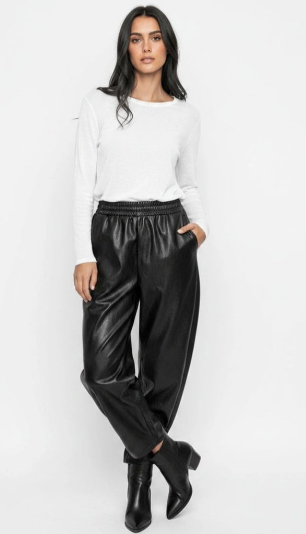 LEATHERETTE BARREL PANTS - 10-16 - BLACK