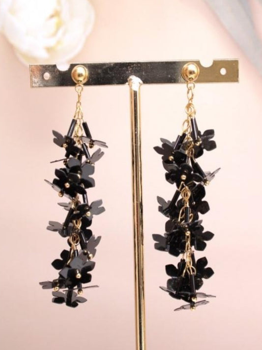 FLOWER DROP EARRINGS - BLACK