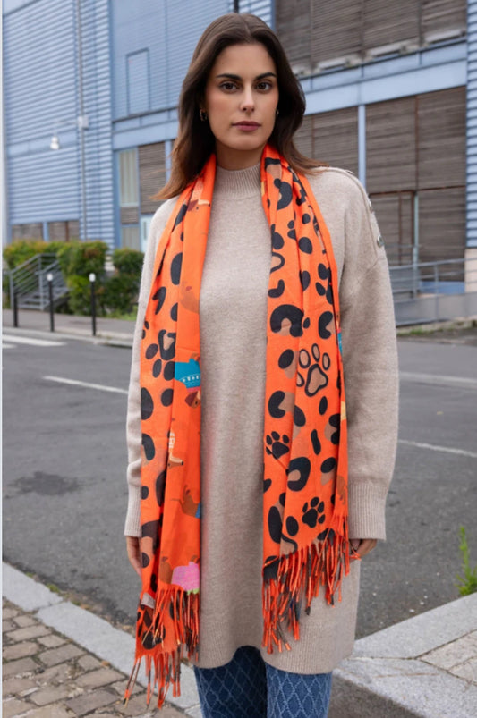 FRINGED DOG PRINT SCARF