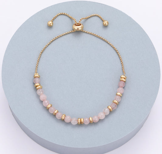 PINK BEAD TOGGLE BRACELET- GOLD