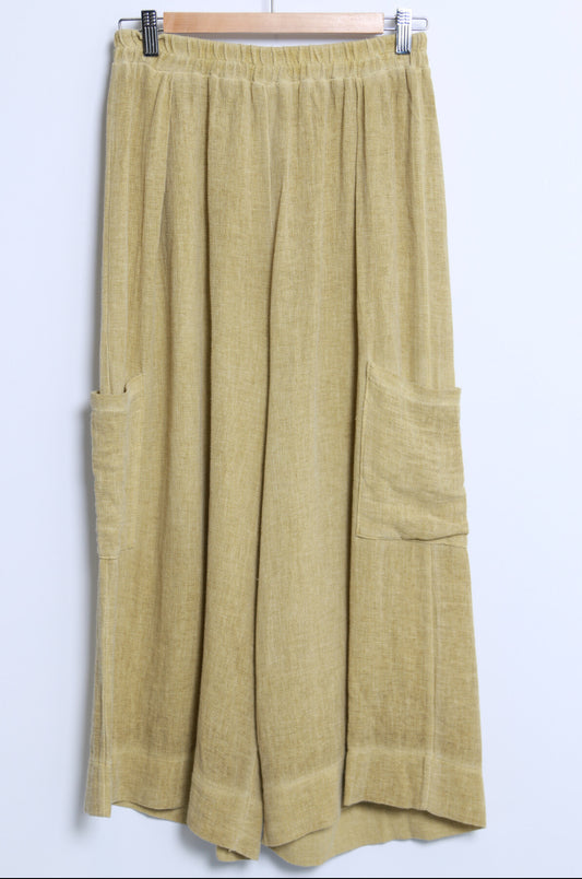 COTTON/LINEN BLEND POCKET DETAIL PANTS 10-16 - OCHRE