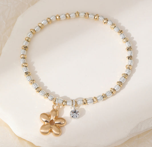 FLOWER STRETCH BRACELET- MIXED METAL