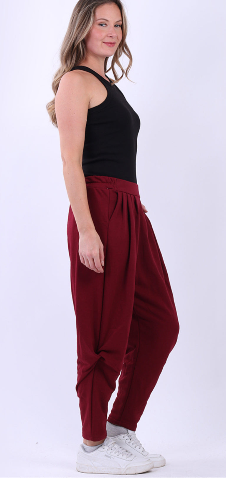 COCOON HEM COTTON BLEND PANTS - BURGUNDY - 12-16