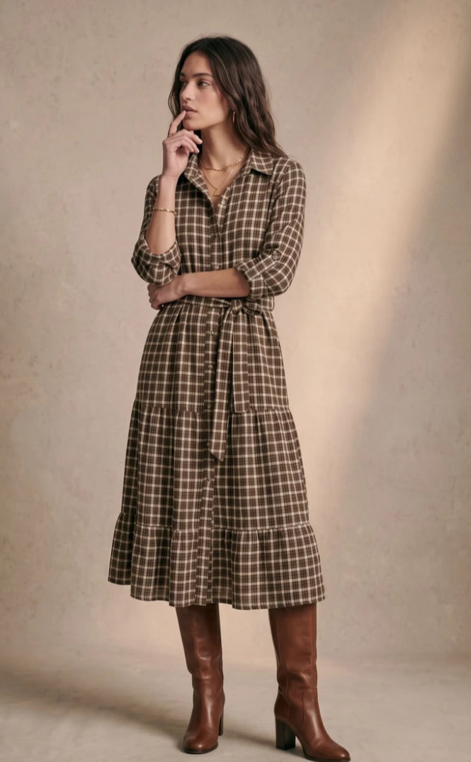 COTTON BLEND BELTED SHIRT DRESS - 10-16 - CAMEL