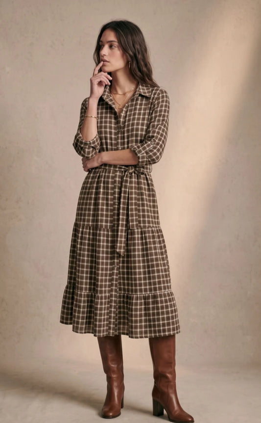 COTTON BLEND BELTED SHIRT DRESS - 10-16 - CAMEL