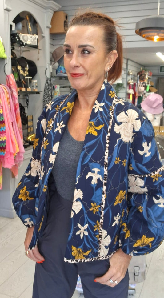 FLORAL QUILTED JACKET - 10-16 - NAVY