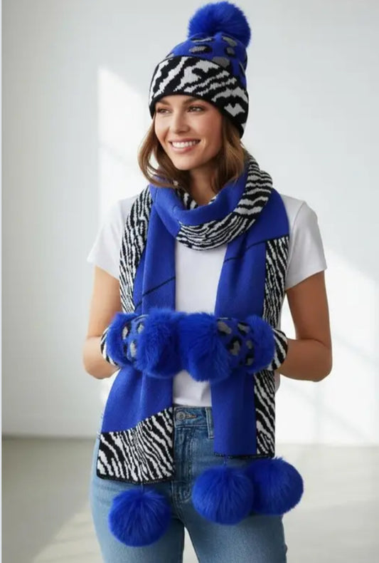 ZEBRA HAT, SCARF & GLOVES SET IN XMAS GIFT BOX