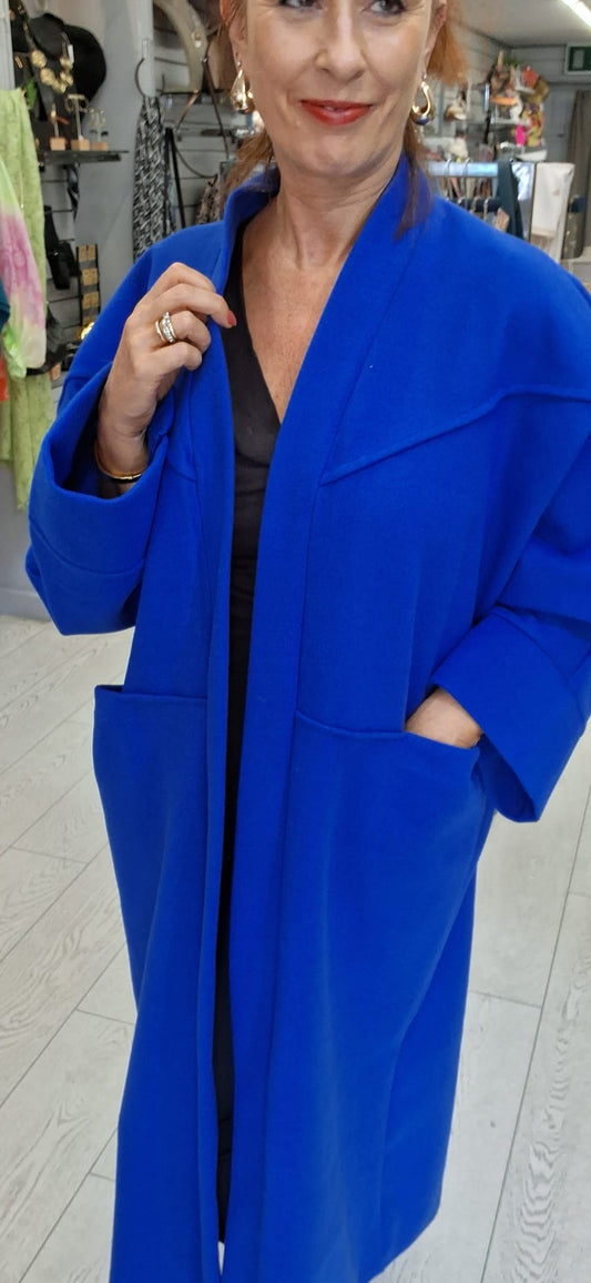 SEAM DETAIL OVERSIZED COAT - 10-16 - COBALT BLUE