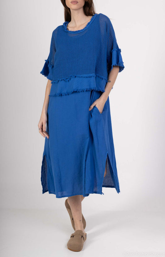 COTTON 2 PART DRESS - 8-14 - COBALT BLUE