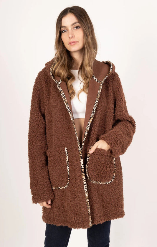ANIMAL TRIM TEDDY COAT - 10-16 - BROWN