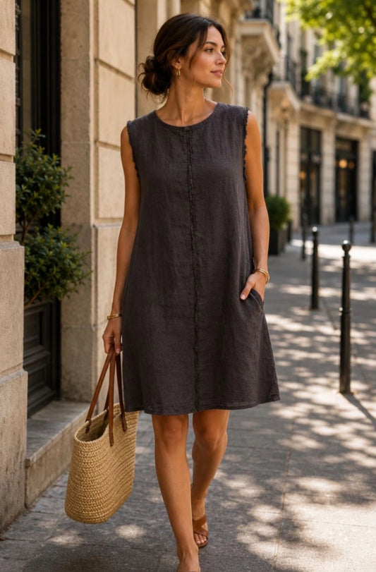 LINEN DRESS - 10-16 - CHOCOLATE