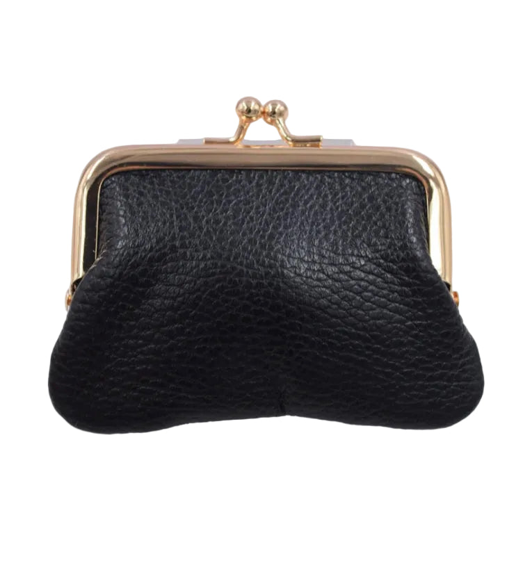 LEATHER GRANNY PURSE - BLACK