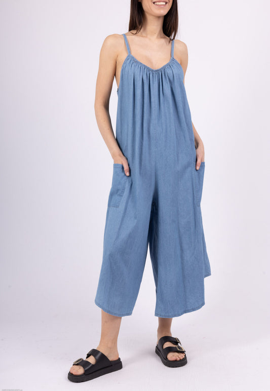 COTTON LIGHT DENIM JUMPSUIT - 8-16 - LIGHT WASH