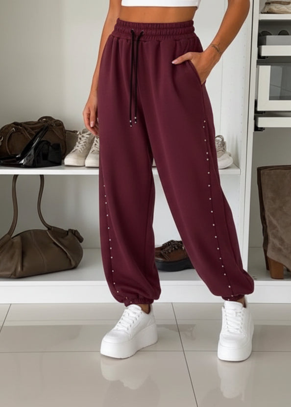STUD DETAIL JOGGERS - 10-16 - BURGUNDY