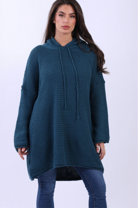 KNIT HOODY - TEAL - 12-18