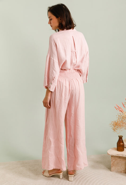 ELASTIC WAIST LINEN PANTS - 10-16 - PINK