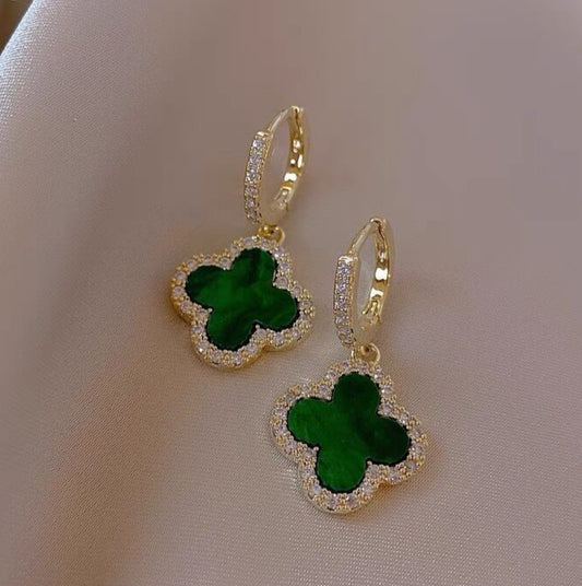 CRYSTAL PETAL EARRINGS - GREEN