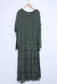SILK BLEND LAYERED RUFFLE DRESS - KHAKI
