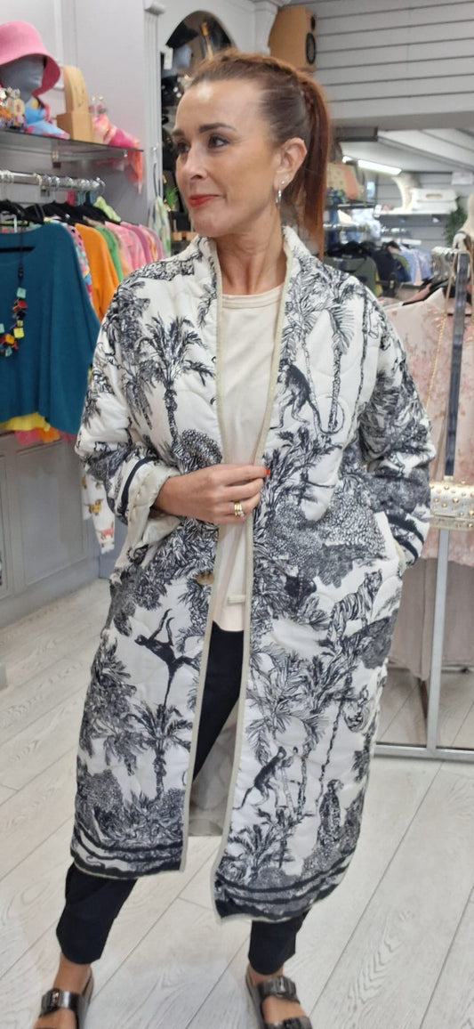 TOILE PRINT QUILTED JACKET - 8-neat 14 - BLACK