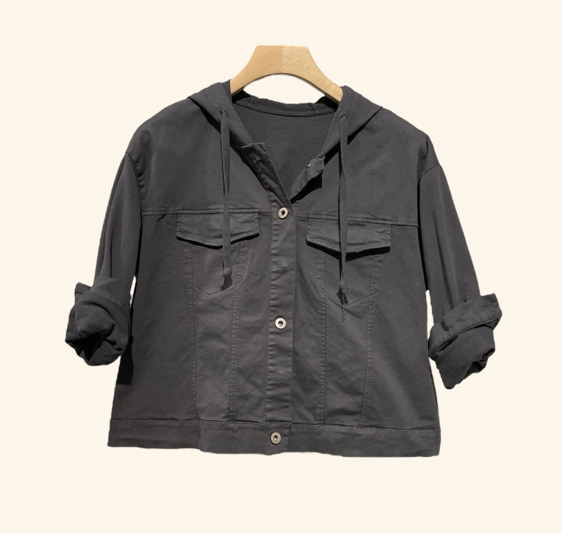 COTTON HOODED JACKET - 8-14 - CHARCOAL