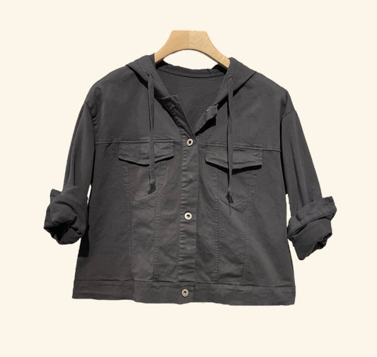COTTON HOODED JACKET - 8-14 - CHARCOAL