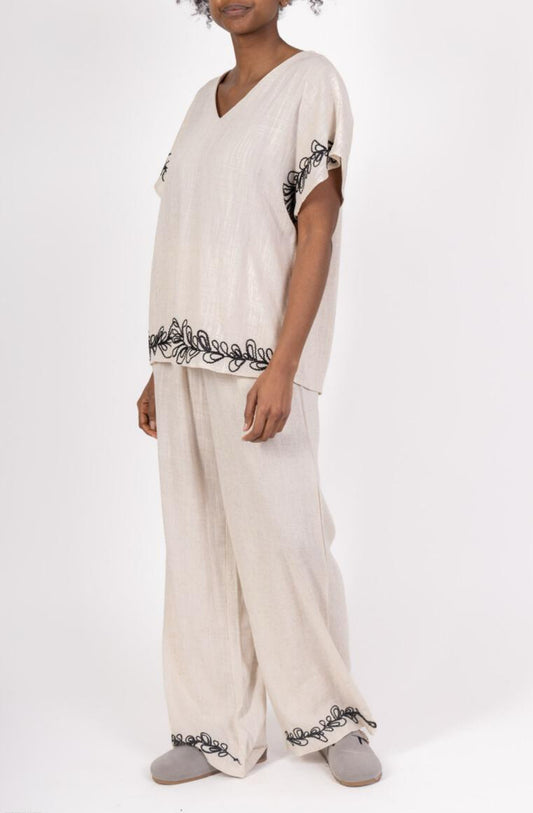 COTTON/LINEN BLEND EMBROIDERED CO-ORD - 10-12 & 12-14