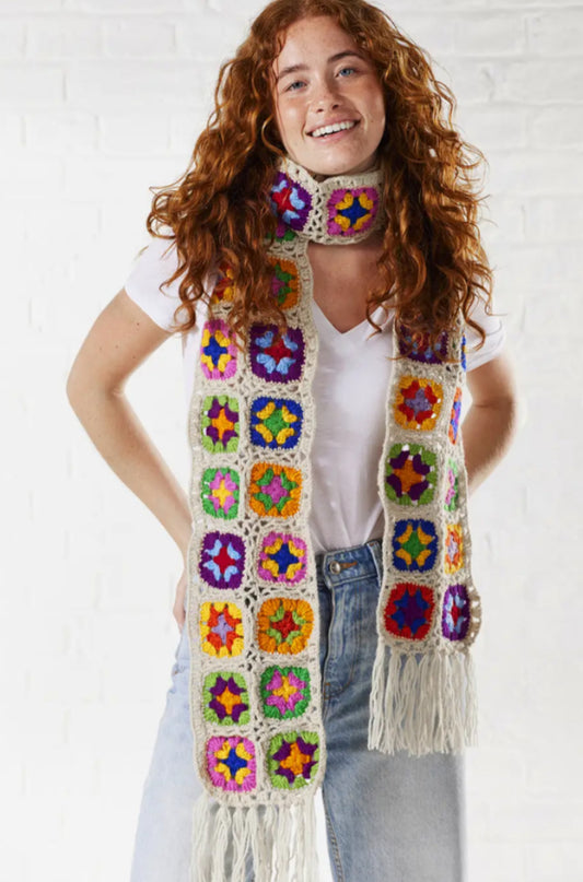 100% WOOL GRANNY SQUARE SCARF