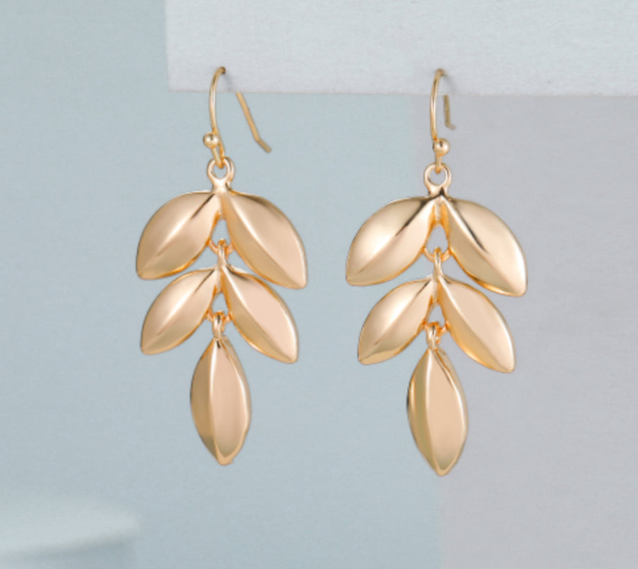 LEAF DROP HOOK EARRINGS - GOLD