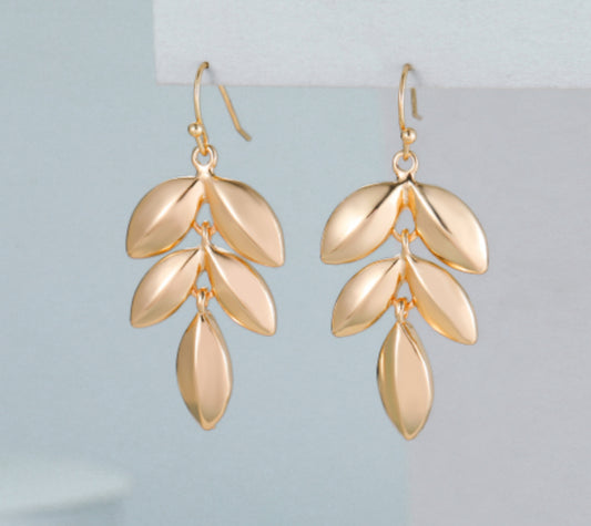 LEAF DROP HOOK EARRINGS - GOLD