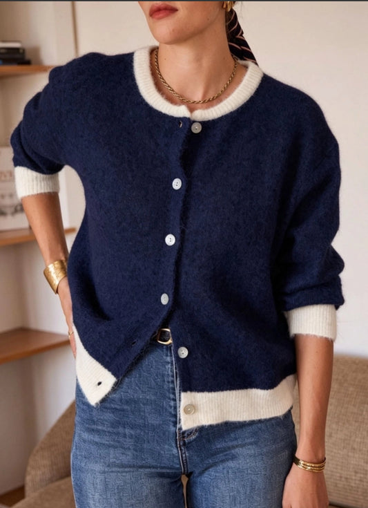 TWO TONE CARDI - 10-14 - NAVY