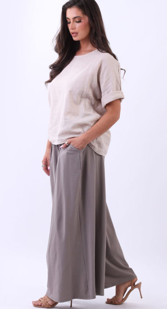 WIDE LEG PLEATED PALAZZO PANTS - MOCHA - 10-16